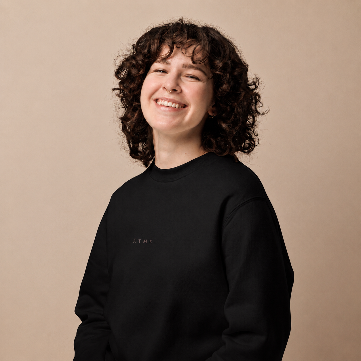 ĀTME organic sweatshirt side view — set-in sleeves, clean silhouette, ĀTME Original by Atme