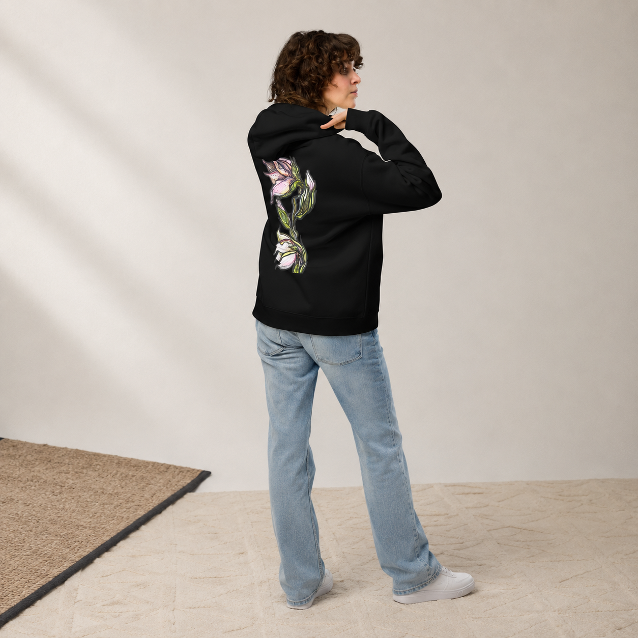 Hand-drawn lily botanical, unisex hoodie — Atme independent brand