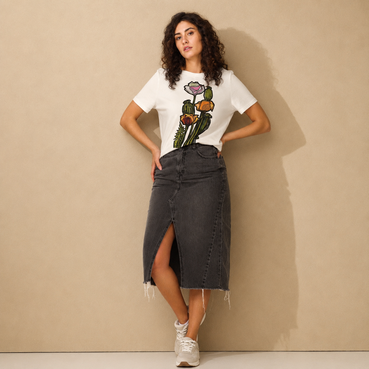 Hand-drawn Wild Poppy on organic off-white t-shirt — Wild Lines by Atme