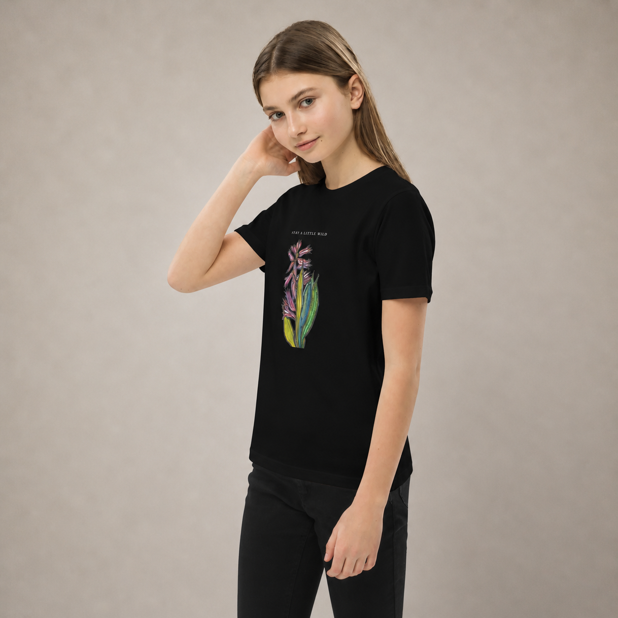 Hyacinth botanical illustration on kids' t-shirt — Wild Lines by Atme