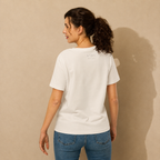 Original Wild Poppy illustration on women's organic off-white tee — Atme Wild Lines