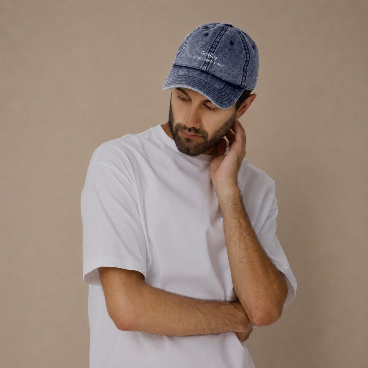 Wild Lines cap strap detail — adjustable cotton twill, Atme