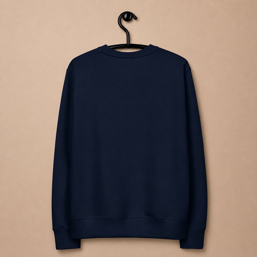 ĀTME sweatshirt close-up — herringbone neck tape, quality organic fabric, ĀTME Original by Atme