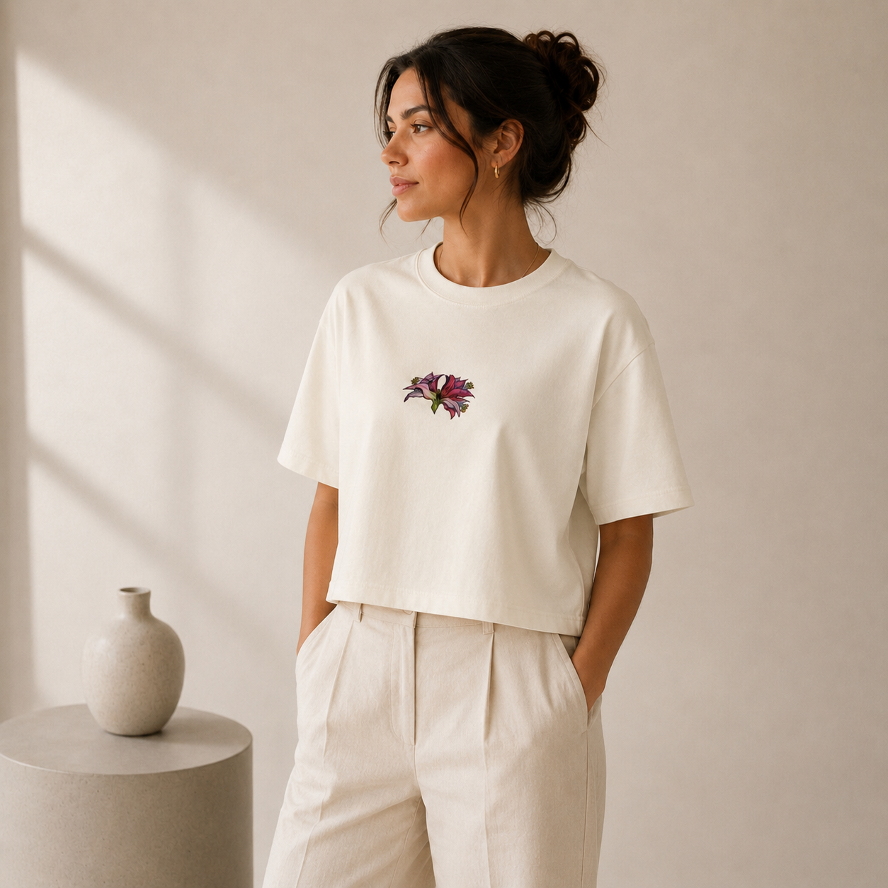 Amaryllis boxy tee — not perfect still growing, wearable art, Wild Lines by Atme