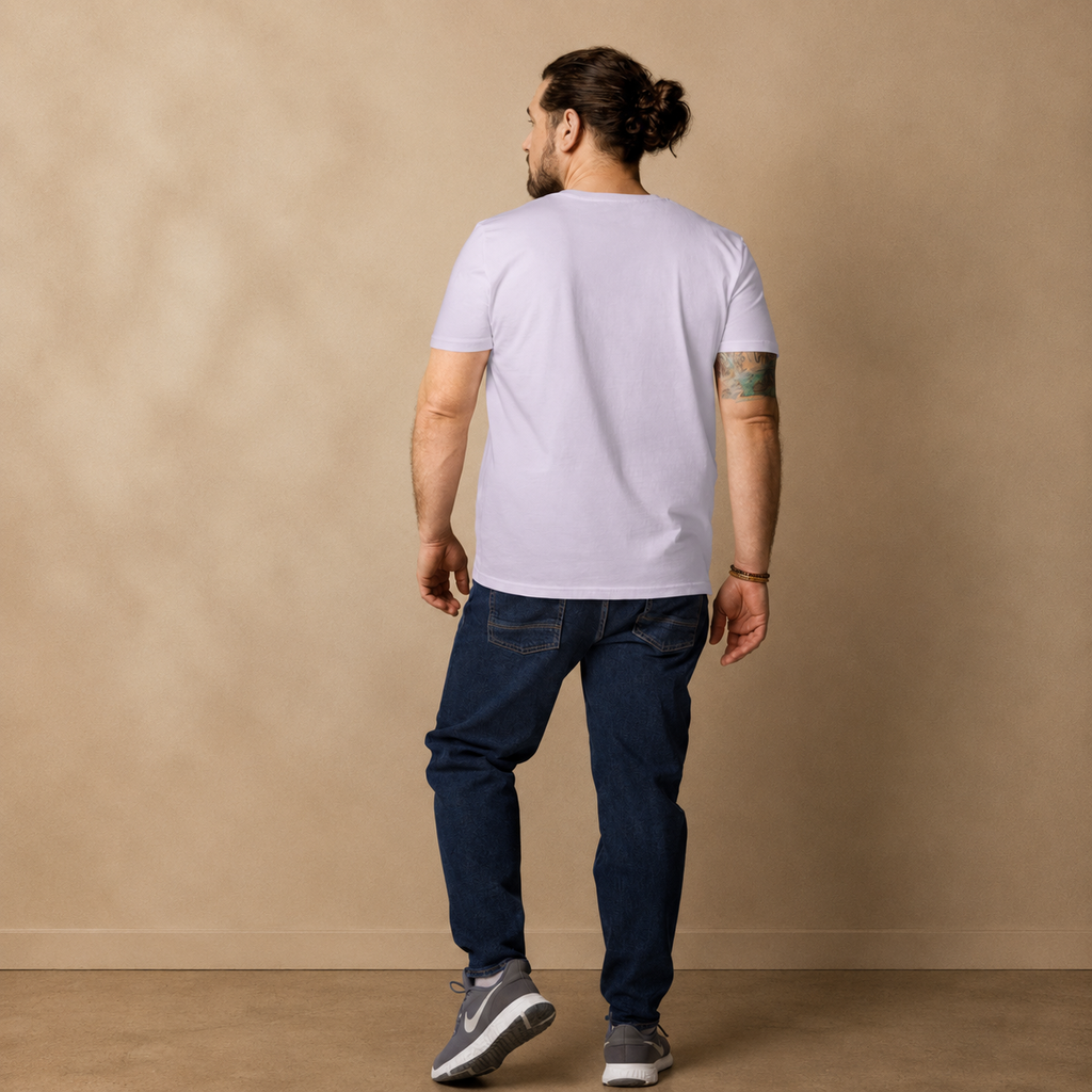 Organic cotton t-shirt detail — woven label, unisex, ĀTME Original by Atme