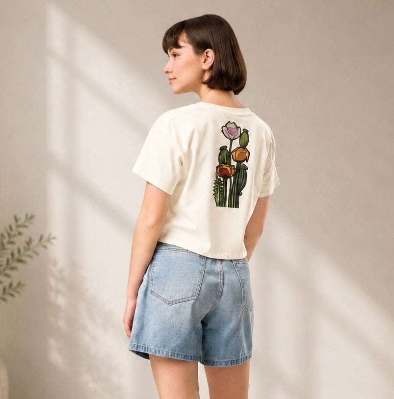 Wild Poppy crop top — hand-drawn botanical illustration, Wild Lines by Atme