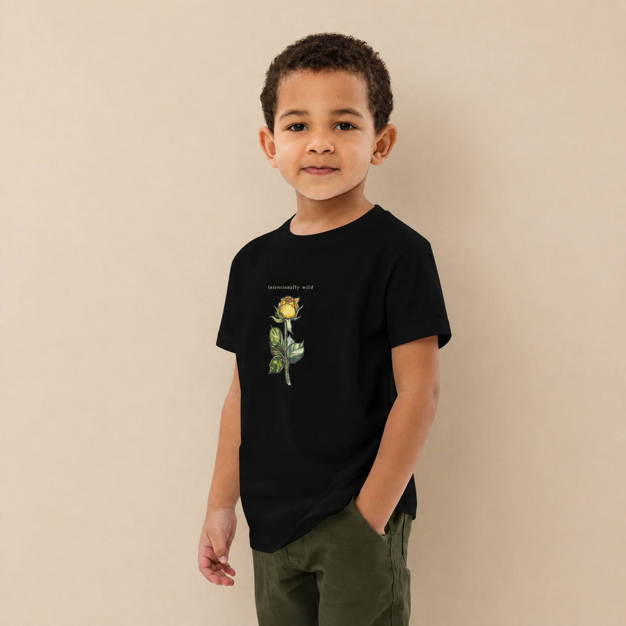 Rose kids' organic t-shirt — hand-drawn botanical illustration, Wild Lines by Atme