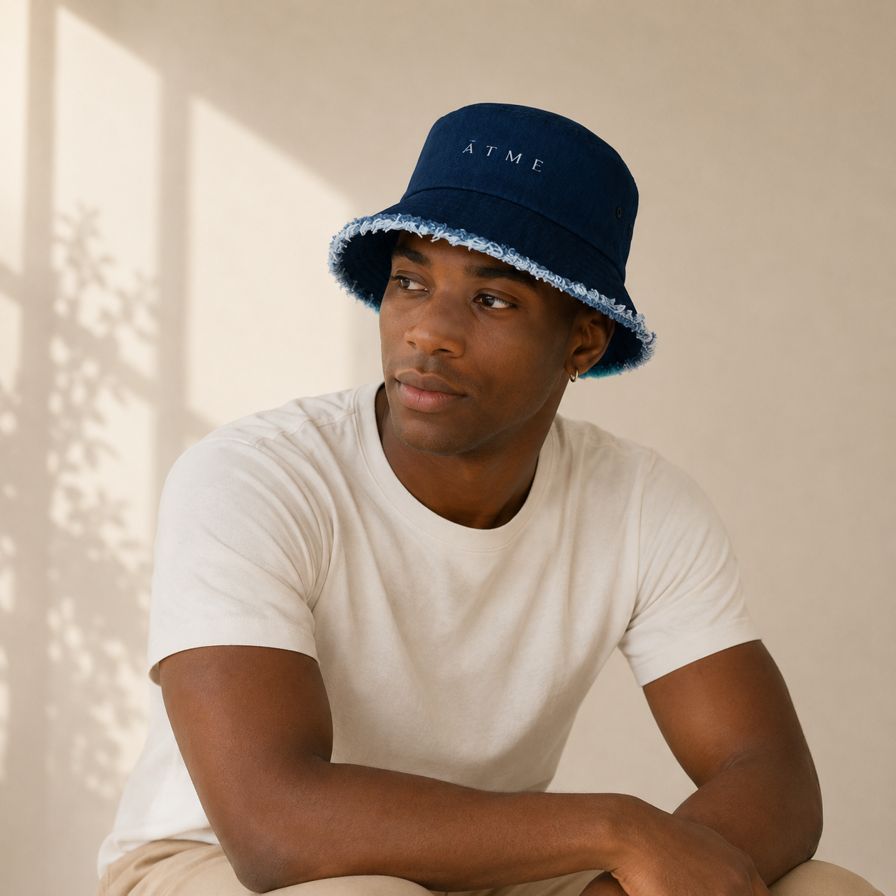 Denim bucket hat front view — casual unisex style, ĀTME Original by Atme