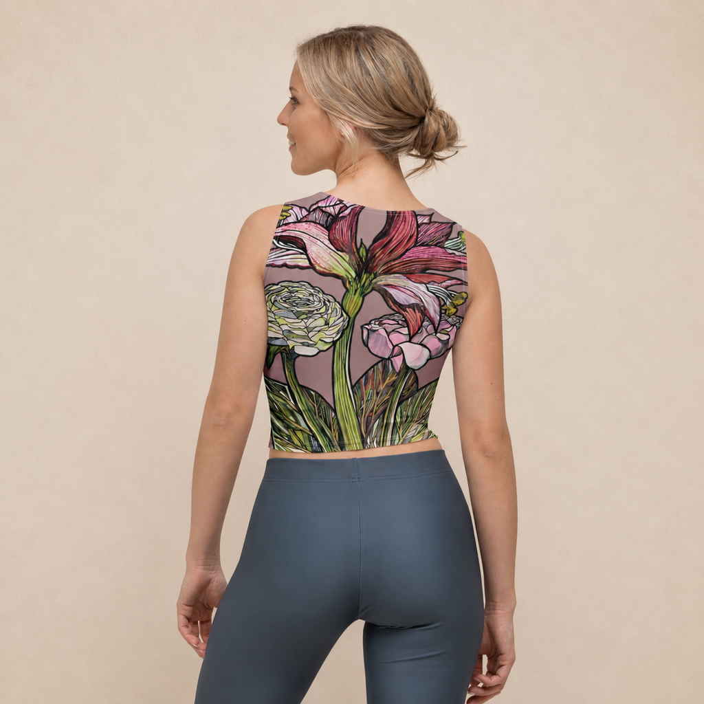 Hand-drawn Amaryllis crop top — original botanical design, Wild Lines by Atme