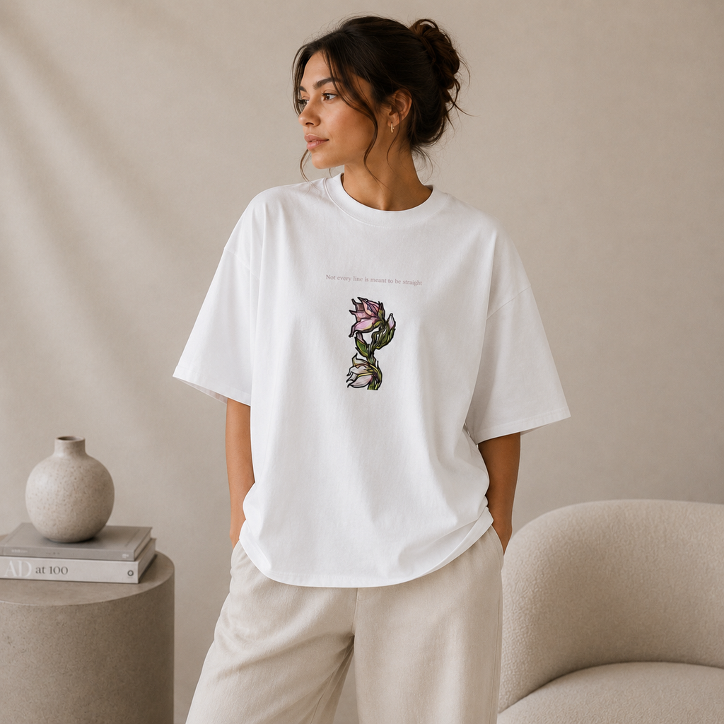 Botanical illustration oversized tee — Lily not every line needs to be straight, Wild Lines by Atme