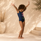 Wild One Kids Swimsuit front — hand-drawn Wild One illustration on stretch kids one-piece, Wild Lines Collection by Atme