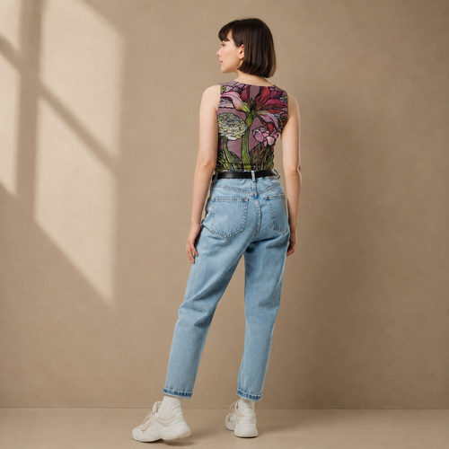Wild Lines Amaryllis printed crop top — bold floral art on organic cotton, Atme