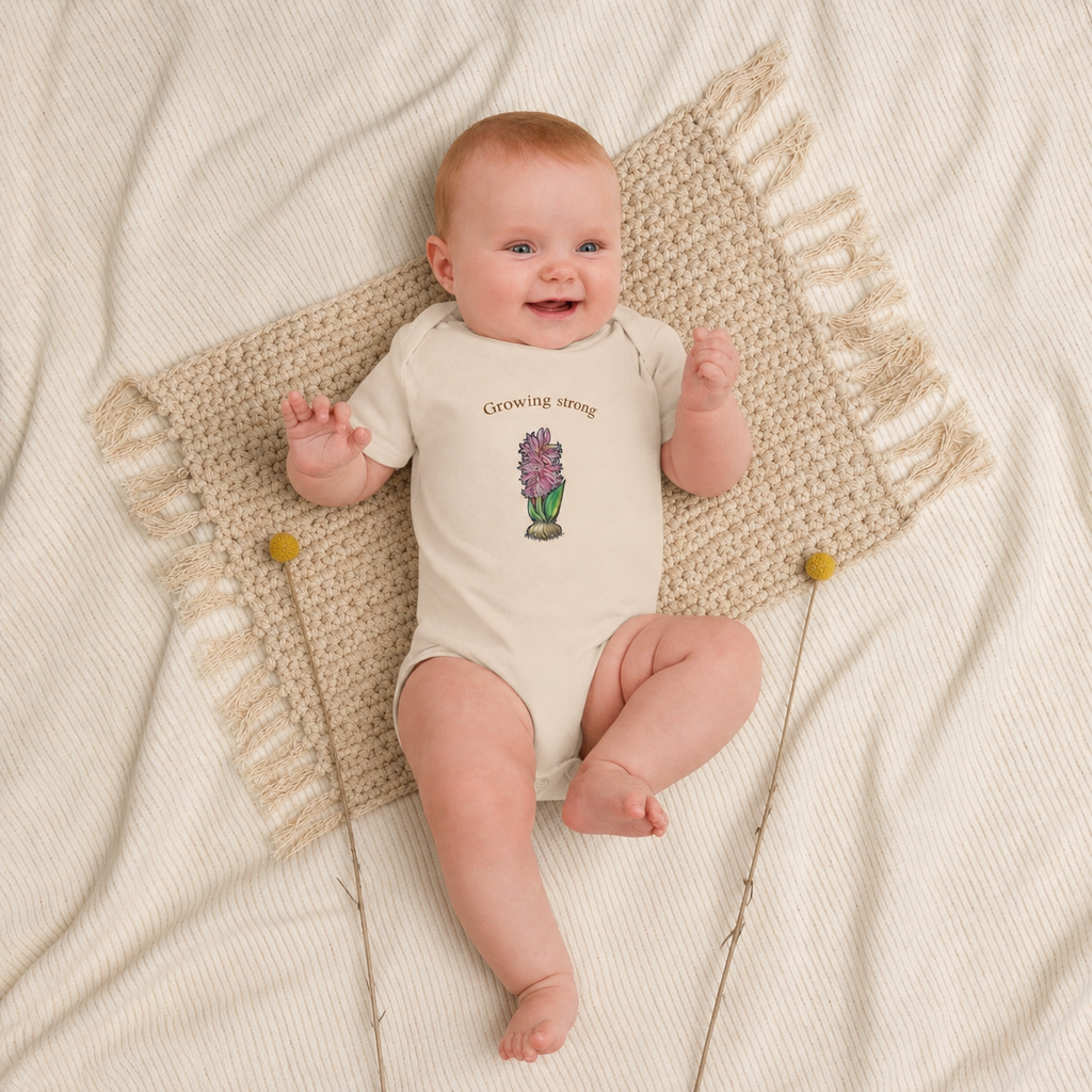 Wild Lines Bulb baby bodysuit detail — bold ink illustration on organic cotton, Atme