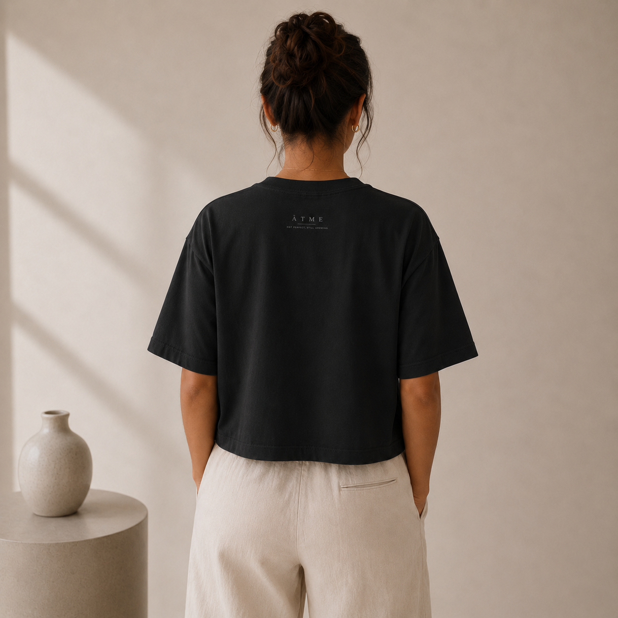 Wild Lines Amaryllis boxy tee — bold floral art on heavyweight cotton, Atme