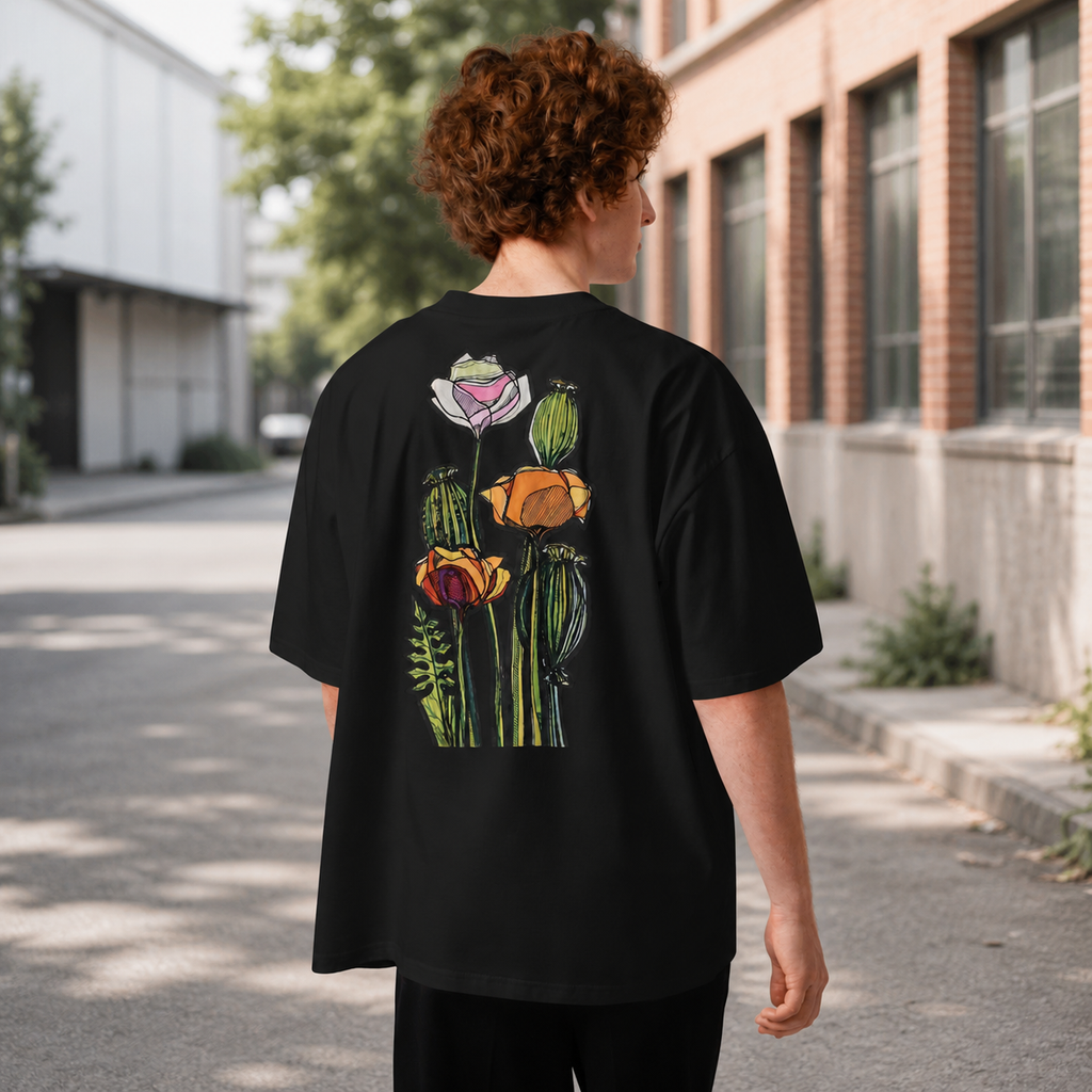 Wild Poppy organic high neck t-shirt — wearable art for women, Wild Lines by Atme
