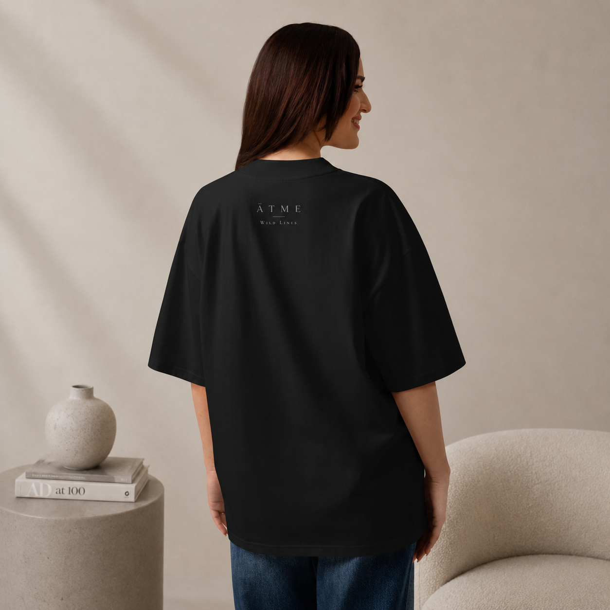 Lily art oversized t-shirt — hand-drawn botanical print on organic cotton, Atme