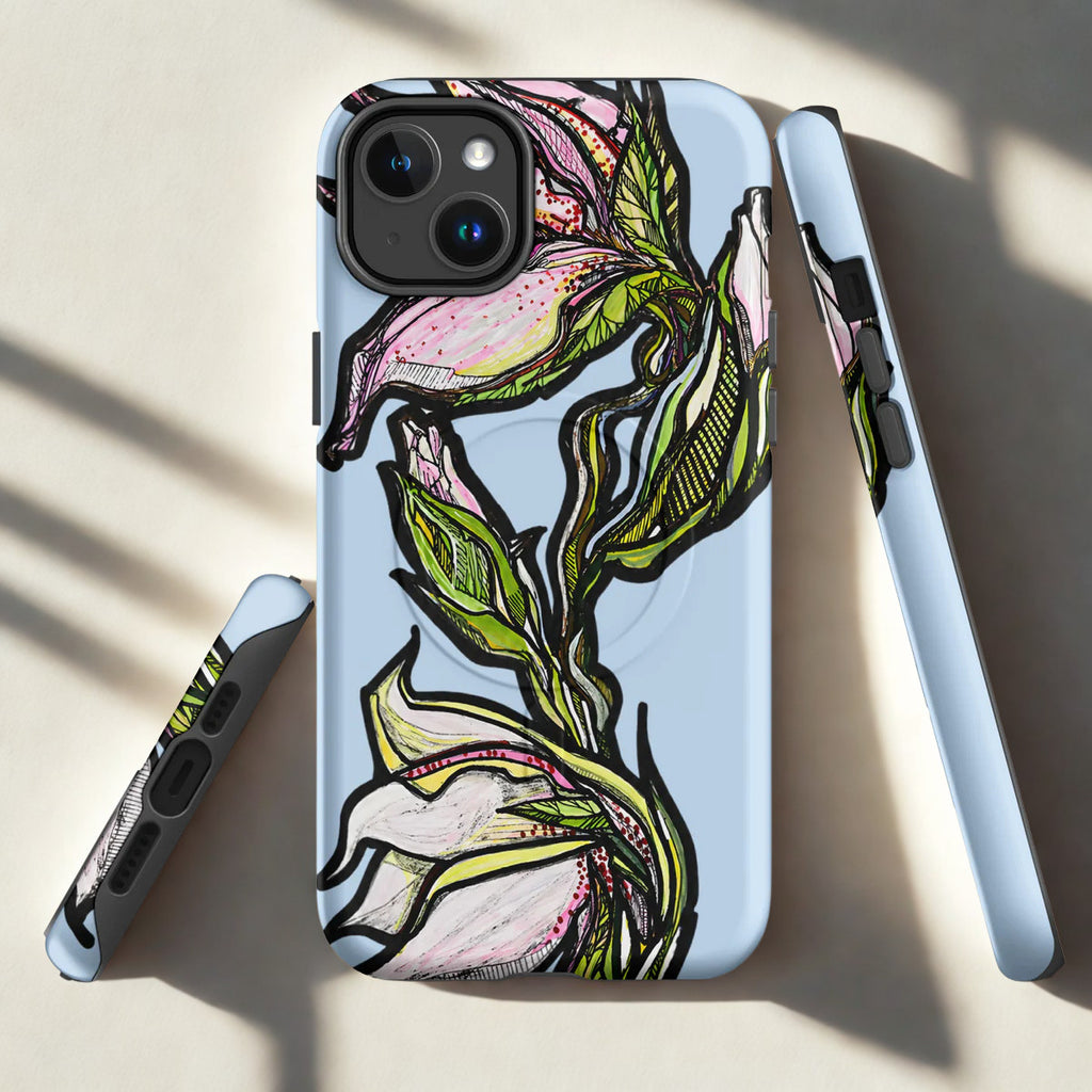 MagSafe iPhone case with hand-drawn lily illustration — Wild Lines collection by Atme