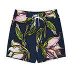 Lily Men's Board Shorts detail — side pocket and drawcord waistband on printed board shorts, Wild Lines Collection by Atme