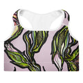 Lily padded sports bra detail — removable padding and wide elastic underbust band, Wild Lines Collection by Atme