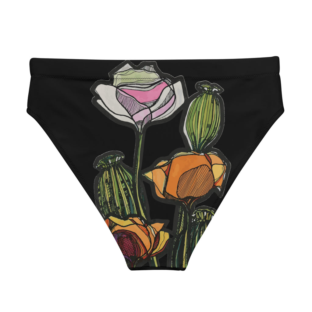 Wild Poppy bikini bottom detail — double-layered recycled polyester waistband close-up, Wild Lines Collection by Atme