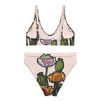 Wild Poppy bikini set close-up — hand-drawn poppy artwork detail on recycled fabric, Wild Lines Collection by Atme