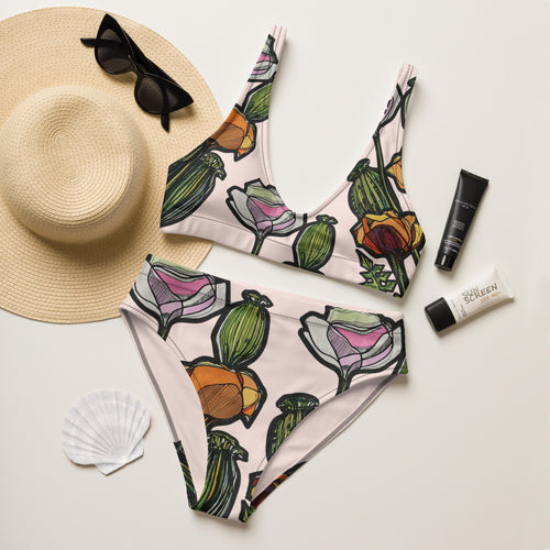 Wild Poppy bikini set back — all-over printed high-waisted bikini in recycled polyester, Wild Lines Collection by Atme
