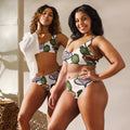 Wild Poppy recycled high-waisted bikini front — hand-drawn poppy set on recycled stretch fabric, Wild Lines Collection by Atme