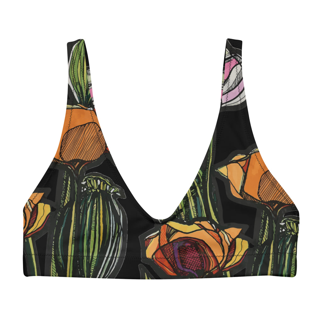 Wild Poppy recycled bikini top detail — removable padding and zig-zag stitching close-up, Wild Lines Collection by Atme