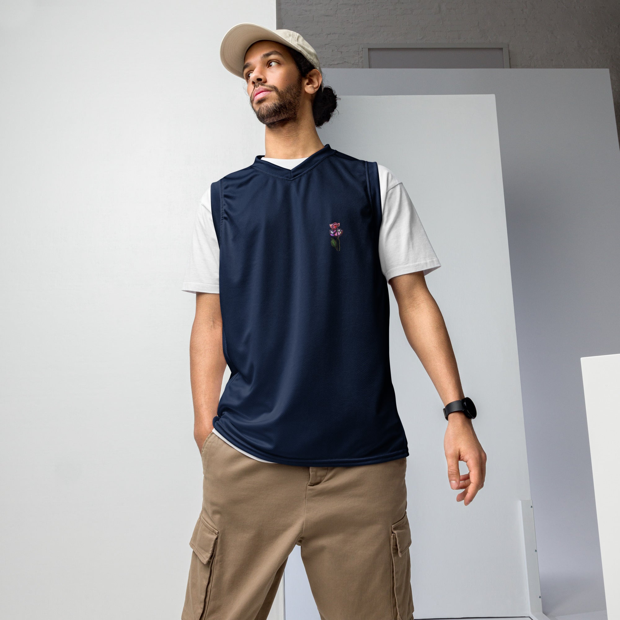 Wild One recycled basketball jersey white front — all-over printed athletic jersey, Wild Lines Collection by Atme