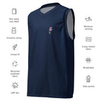 Wild One recycled basketball jersey front view — printed activewear jersey in white, Wild Lines Collection by Atme