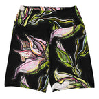 Lily Black Yoga Shorts model front — printed activewear shorts with high waistband, Wild Lines Collection by Atme