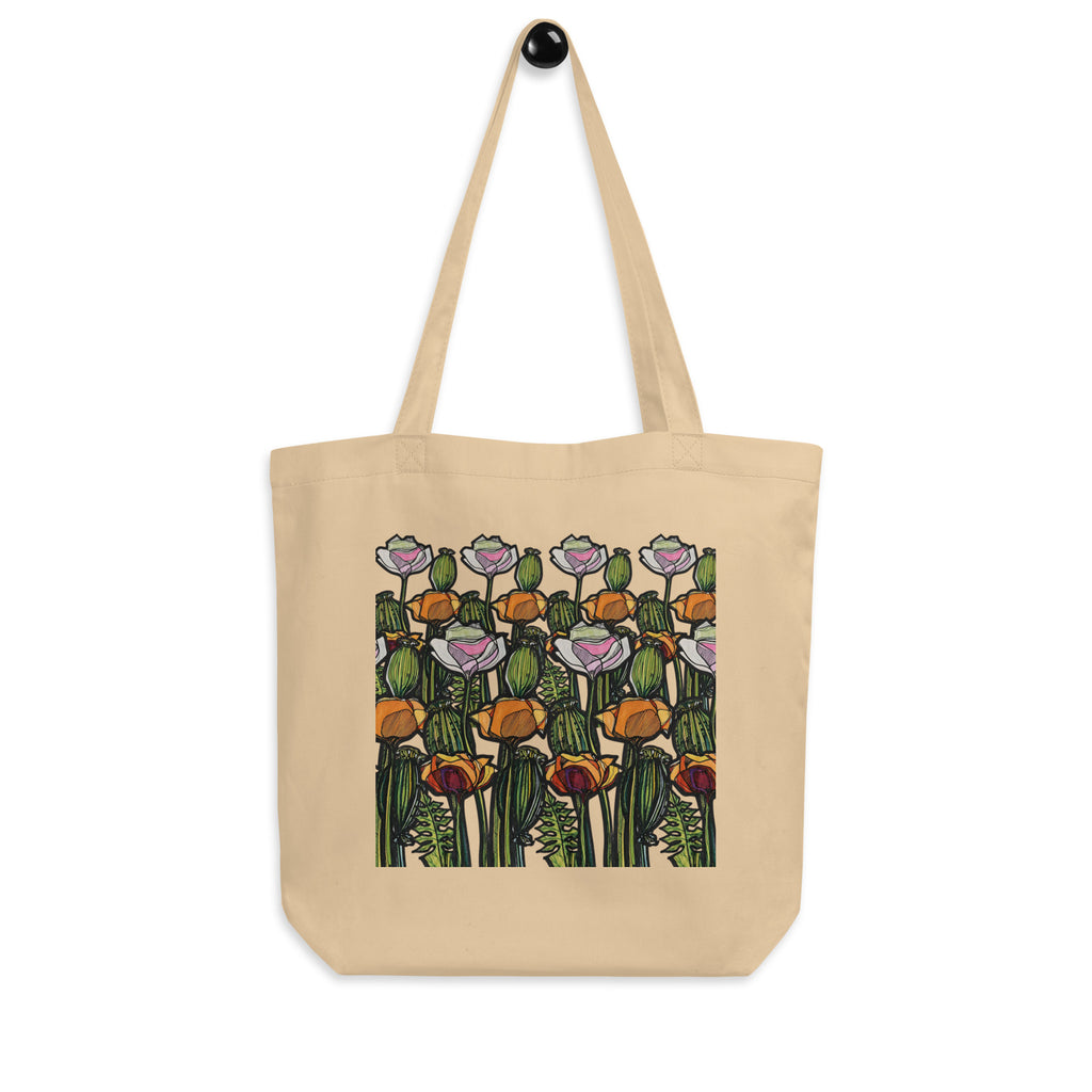 Wild Poppy tote bag front view — illustrated art bag by Atme