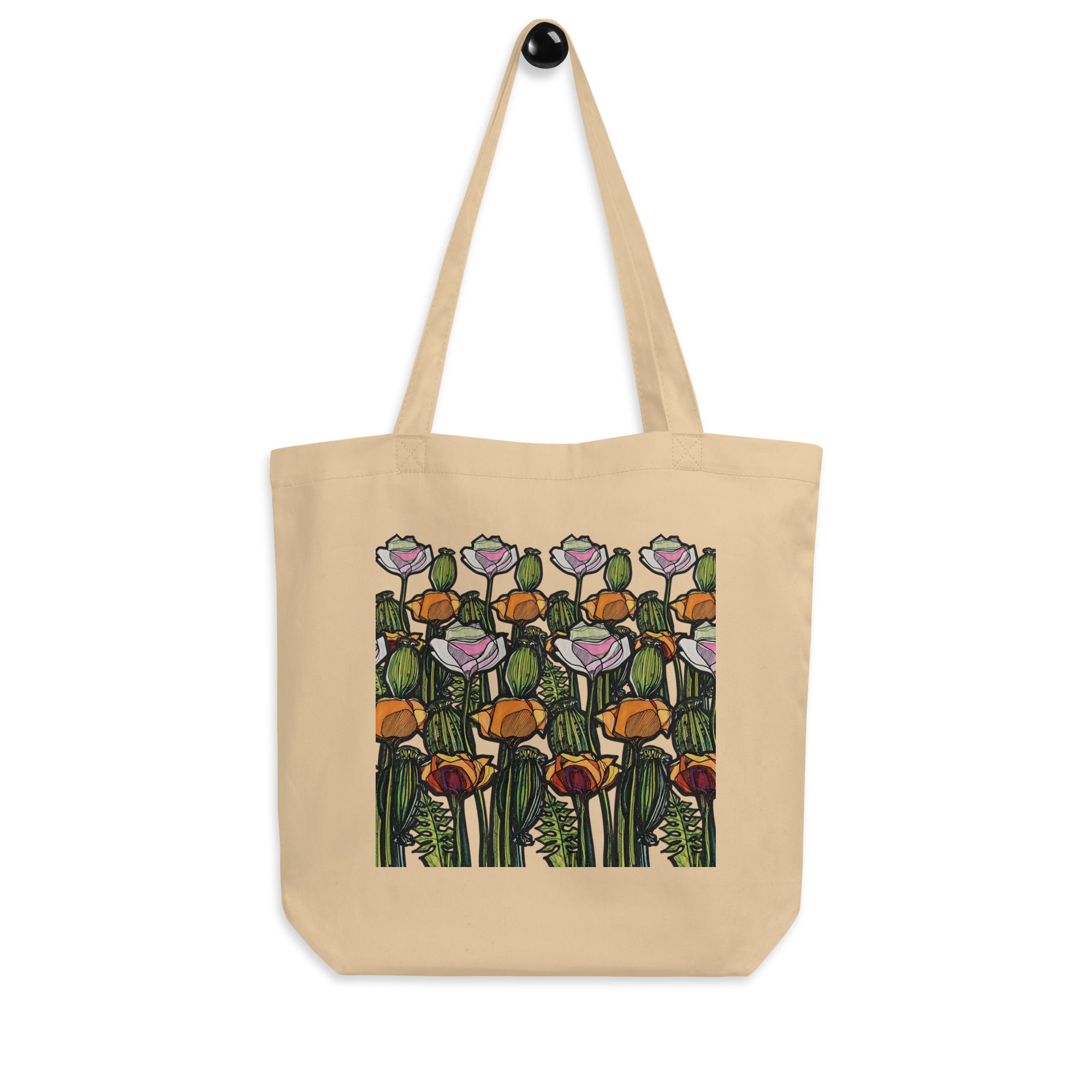 Wild Poppy tote bag front view — illustrated art bag by Atme