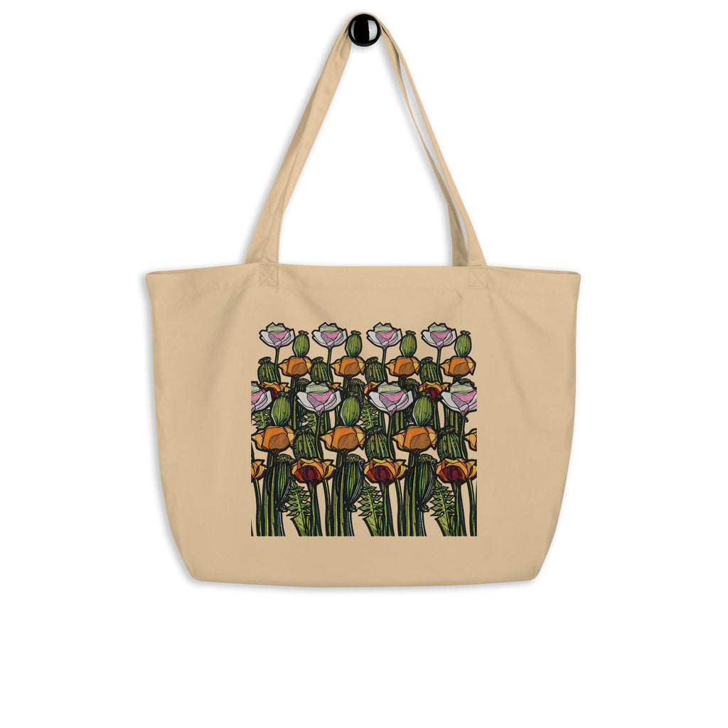 Wild Lines Wild Poppy large tote — bold floral art on organic cotton, Atme