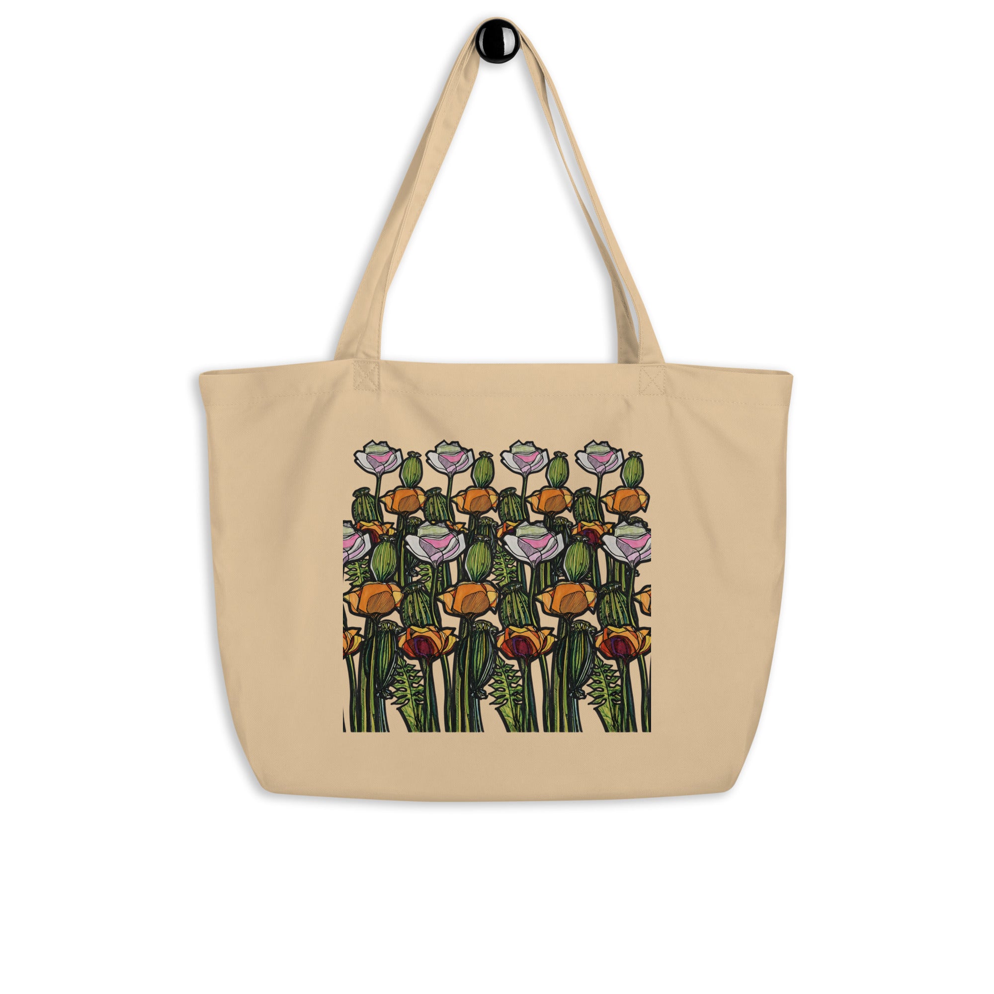 Wild Lines Wild Poppy large tote — bold floral art on organic cotton, Atme