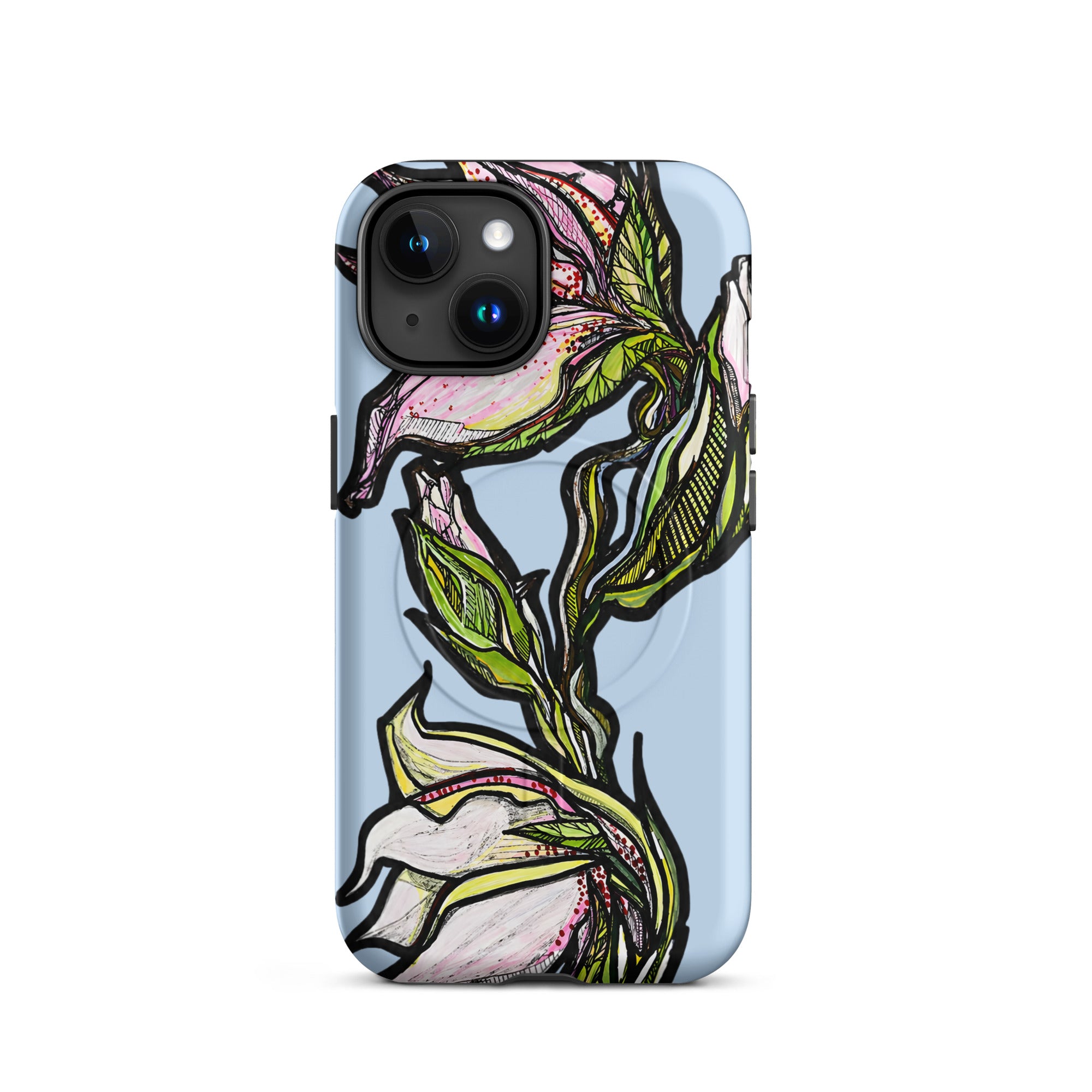 Lily botanical illustration on MagSafe iPhone case — Wild Lines by Atme