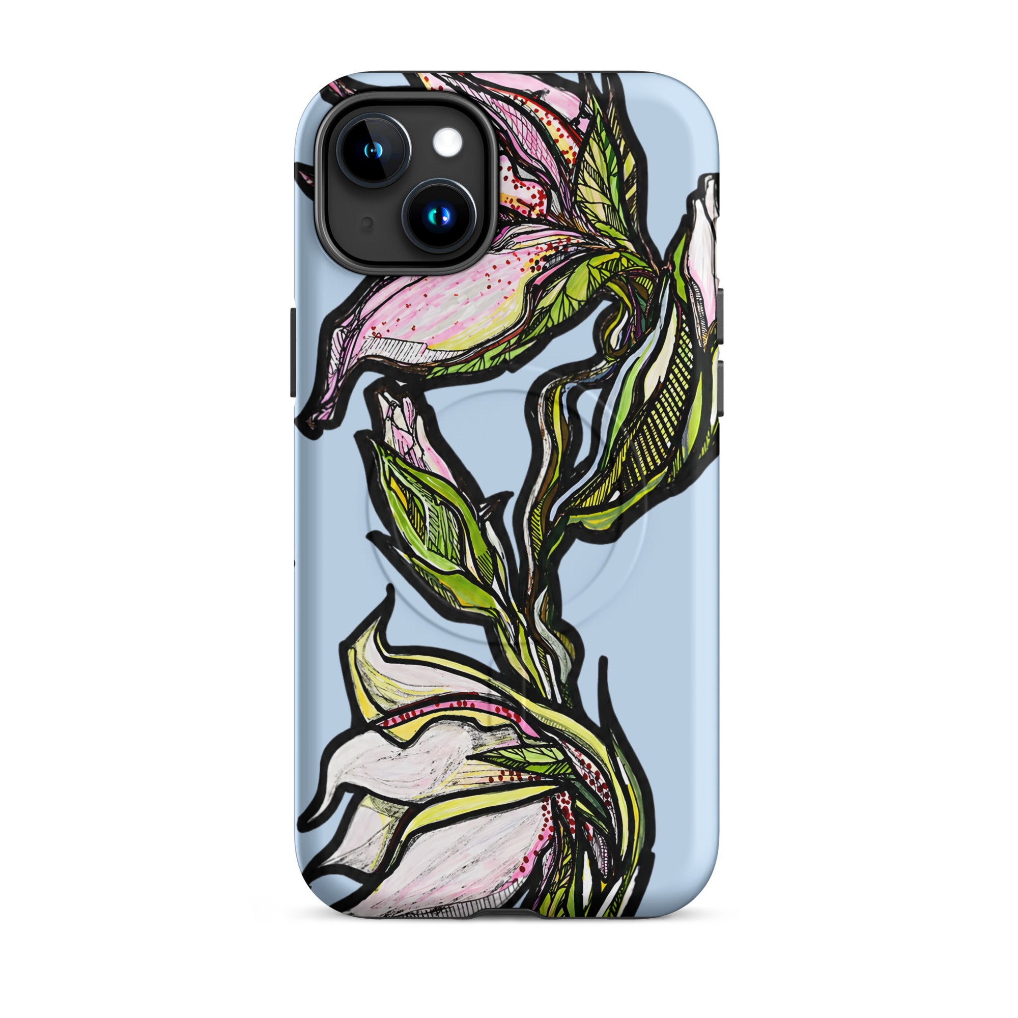 Original hand-drawn lily design on MagSafe iPhone case — Atme Wild Lines