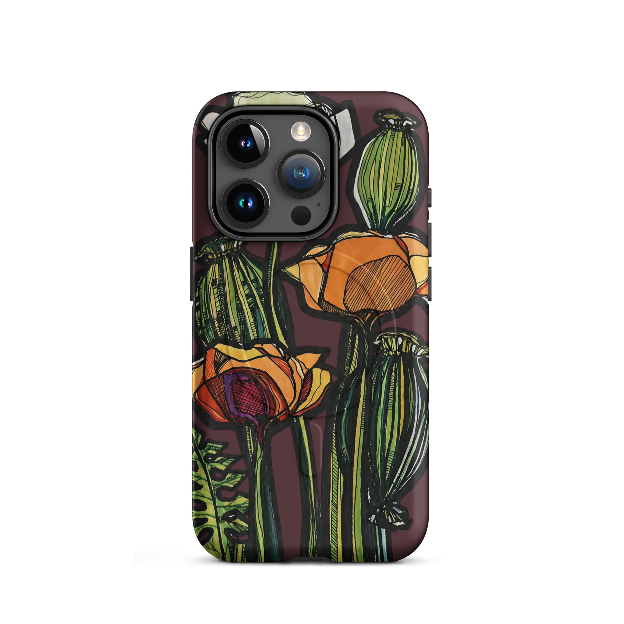 Wild Poppy botanical illustration on MagSafe iPhone case — Wild Lines by Atme