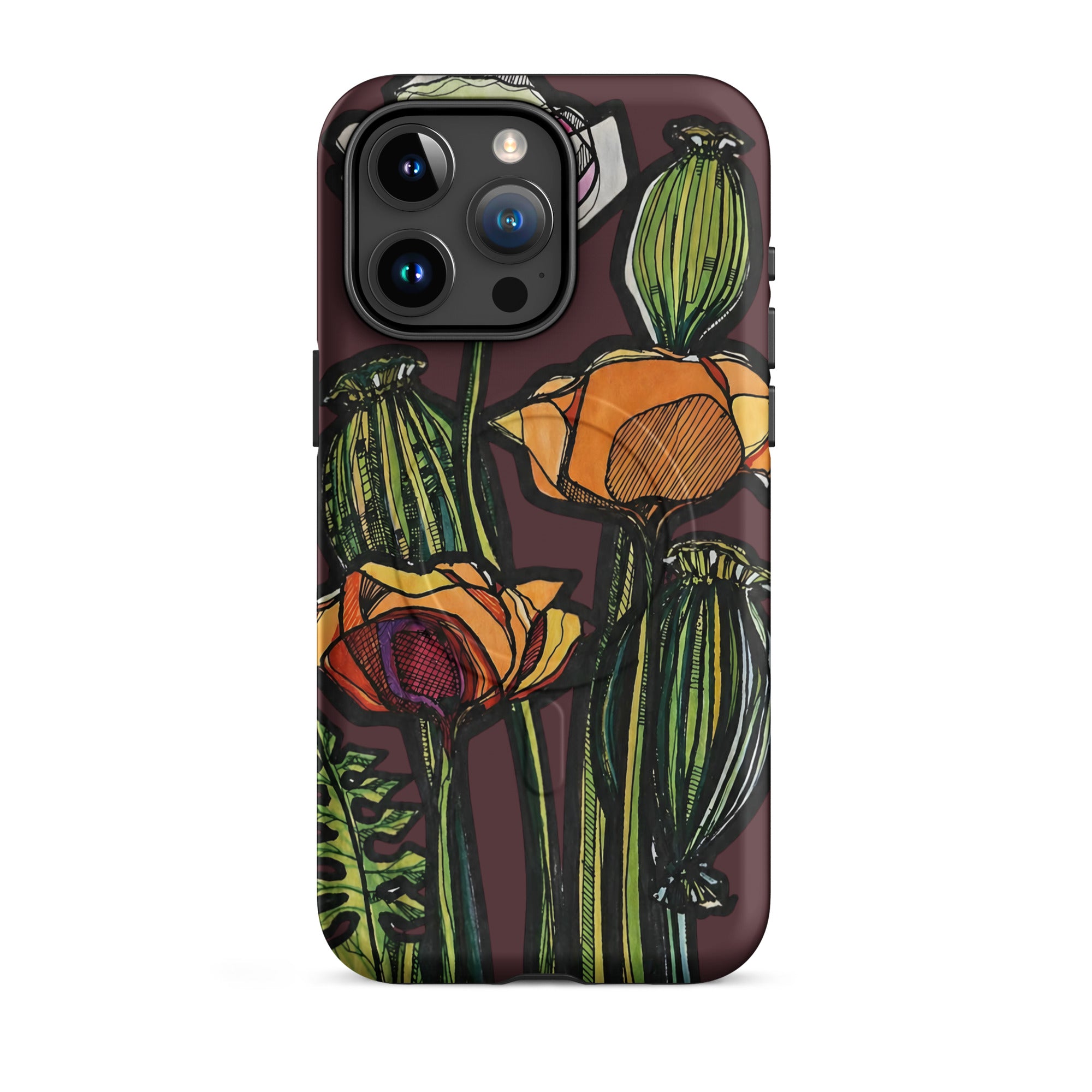 Original hand-drawn Wild Poppy design on MagSafe iPhone case — Atme Wild Lines