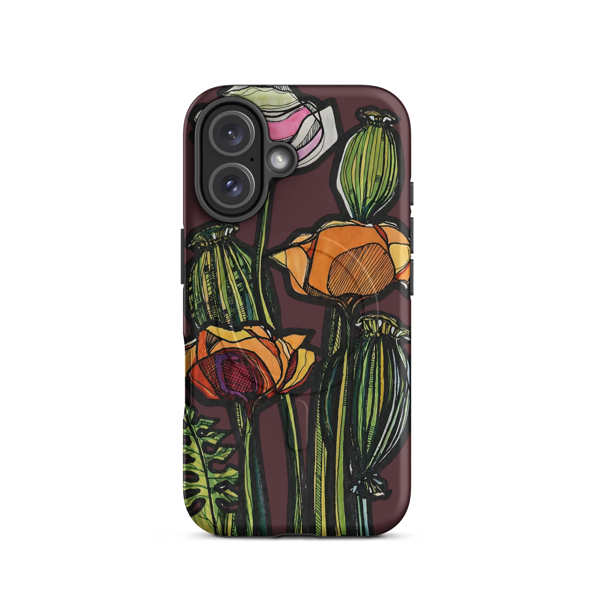 MagSafe iPhone case with hand-drawn Wild Poppy illustration — Wild Lines collection by Atme