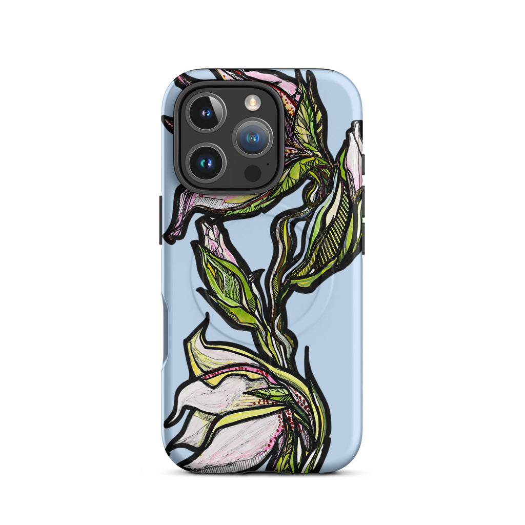 Lily botanical illustration on MagSafe iPhone case — Wild Lines by Atme