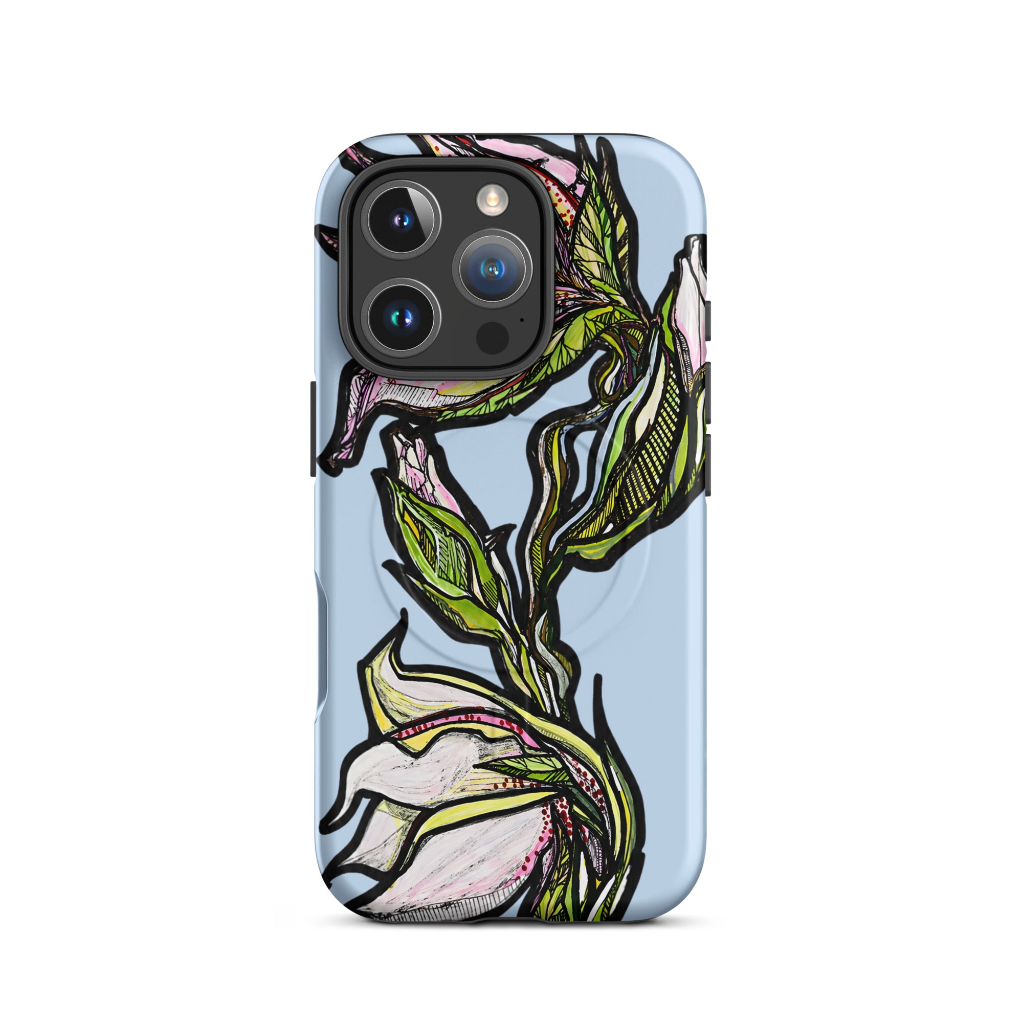 Lily botanical illustration on MagSafe iPhone case — Wild Lines by Atme