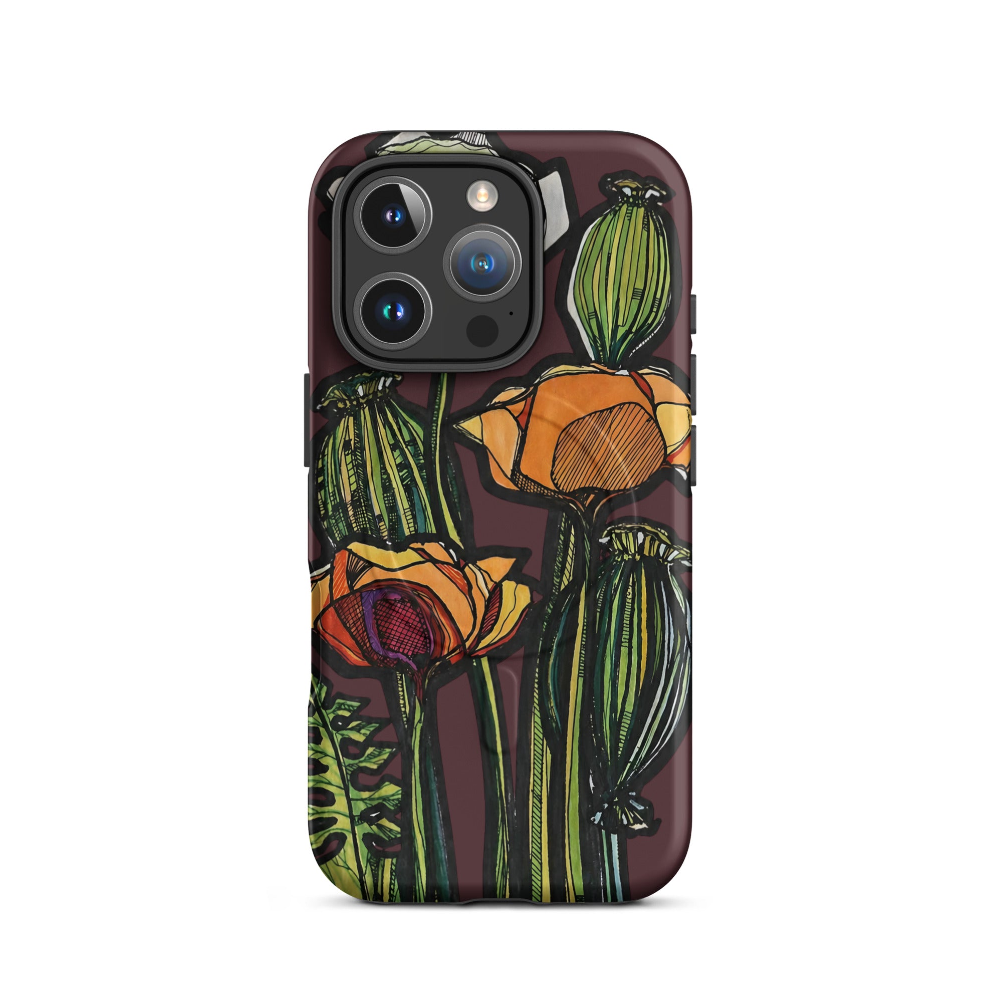 Hand-drawn Wild Poppy print on MagSafe iPhone case — original art by Atme