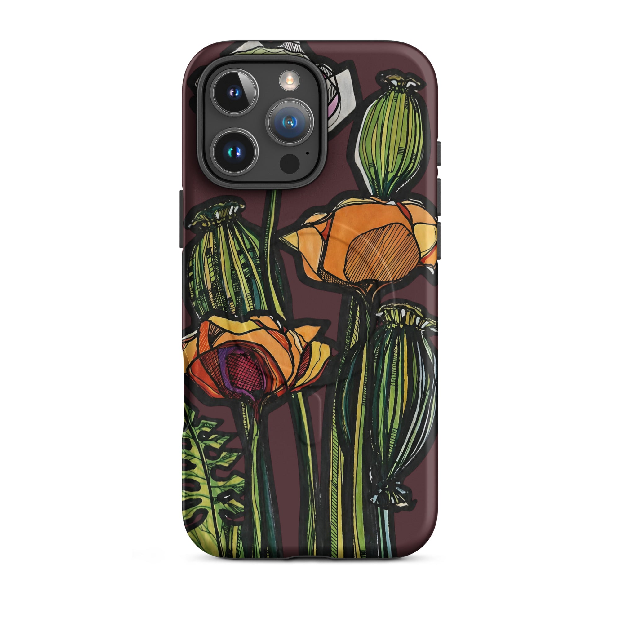 Wild Poppy botanical illustration on MagSafe iPhone case — Wild Lines by Atme