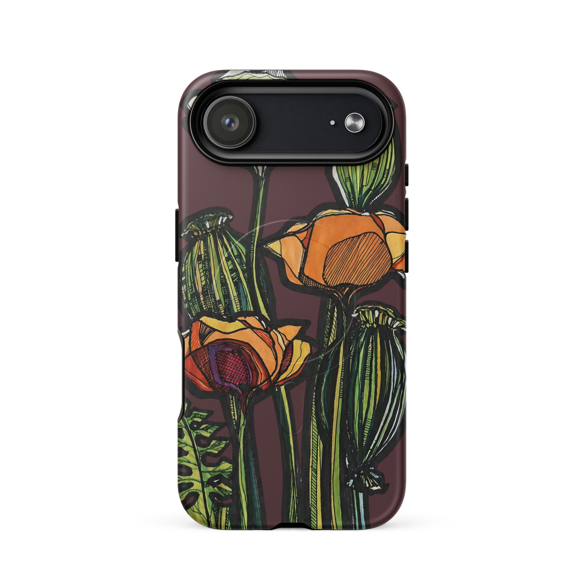 Original hand-drawn Wild Poppy design on MagSafe iPhone case — Atme Wild Lines