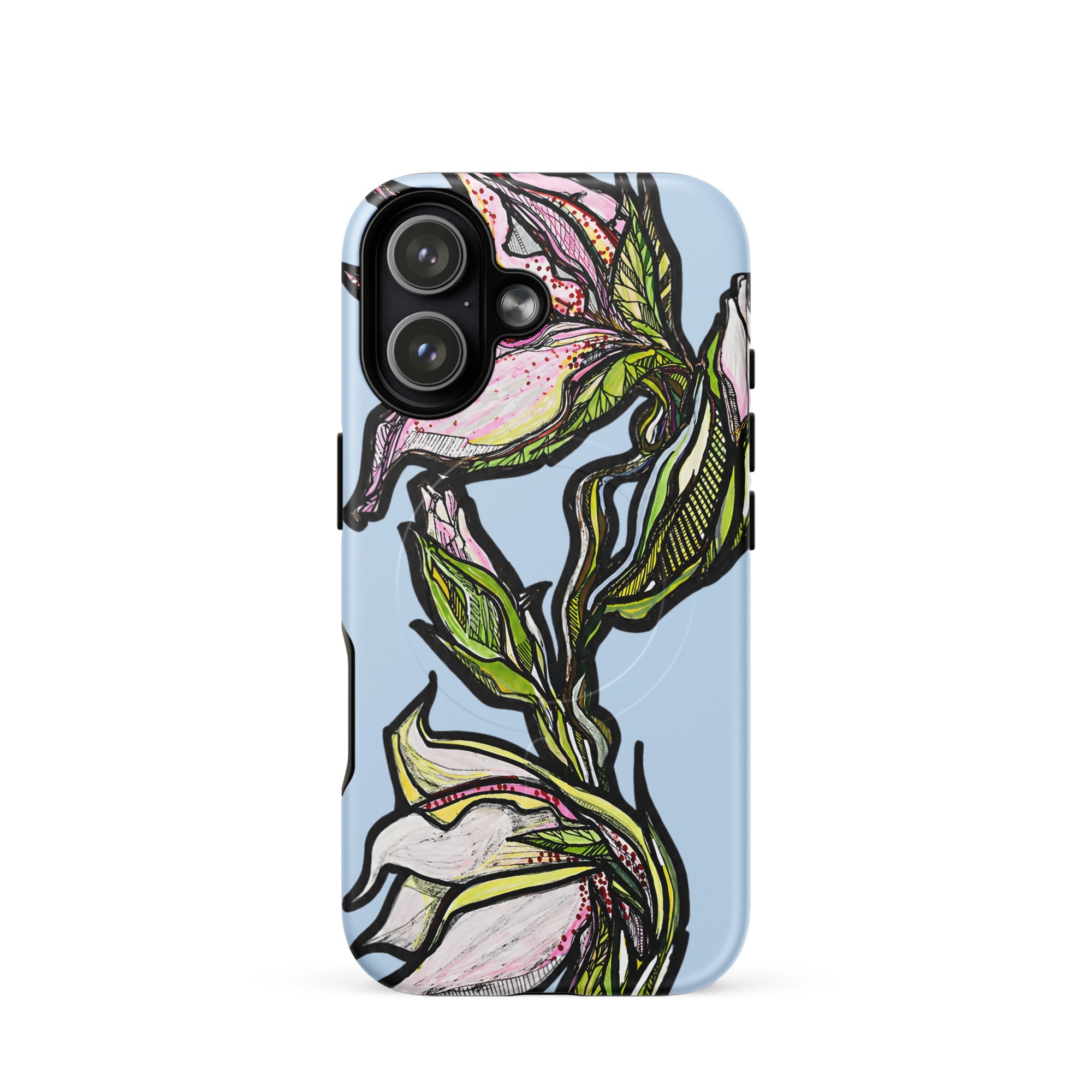 Original hand-drawn lily design on MagSafe iPhone case — Atme Wild Lines