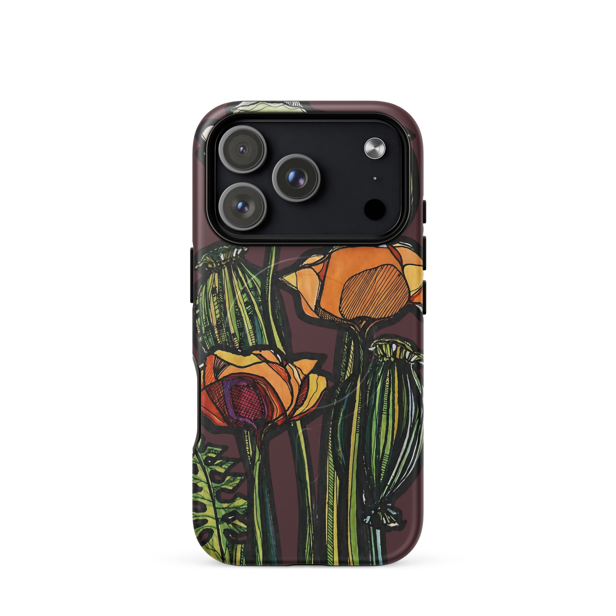MagSafe iPhone case with hand-drawn Wild Poppy illustration — Wild Lines collection by Atme