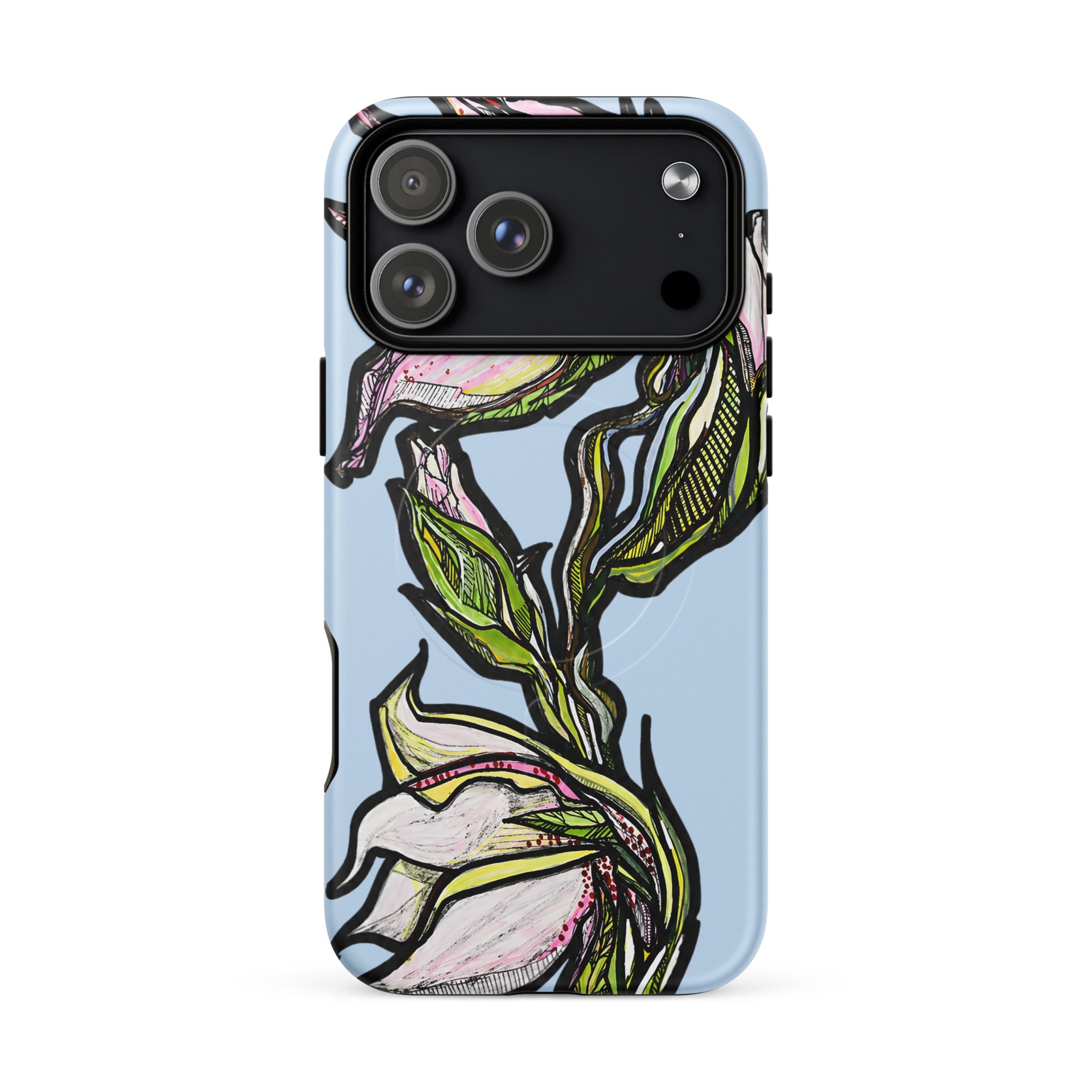 Lily botanical illustration on MagSafe iPhone case — Wild Lines by Atme