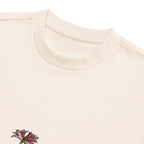 Wild Lines Amaryllis boxy tee detail — bold ink illustration on cotton, Atme