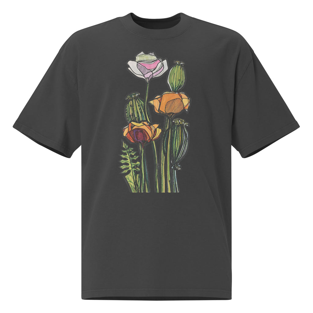 Wild Poppy oversized t-shirt side view — relaxed fit, Wild Lines by Atme